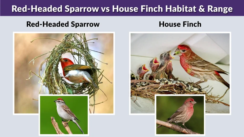 Red-Headed Sparrow vs House Finch Habitat & Range