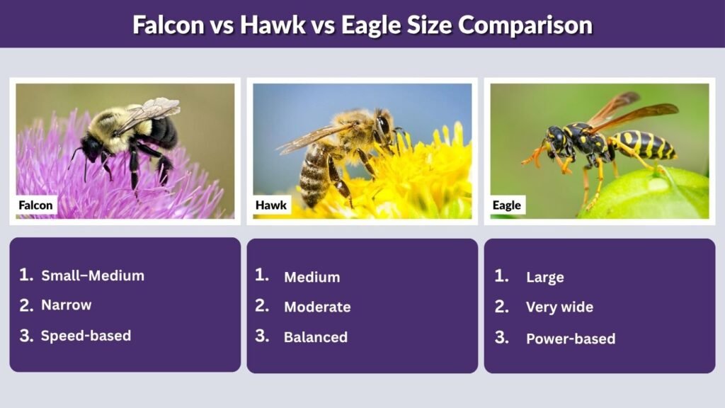 Falcon vs Hawk vs Eagle Size Comparison