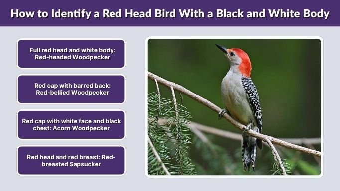 How to Identify a Red Head Bird With a Black and White Body