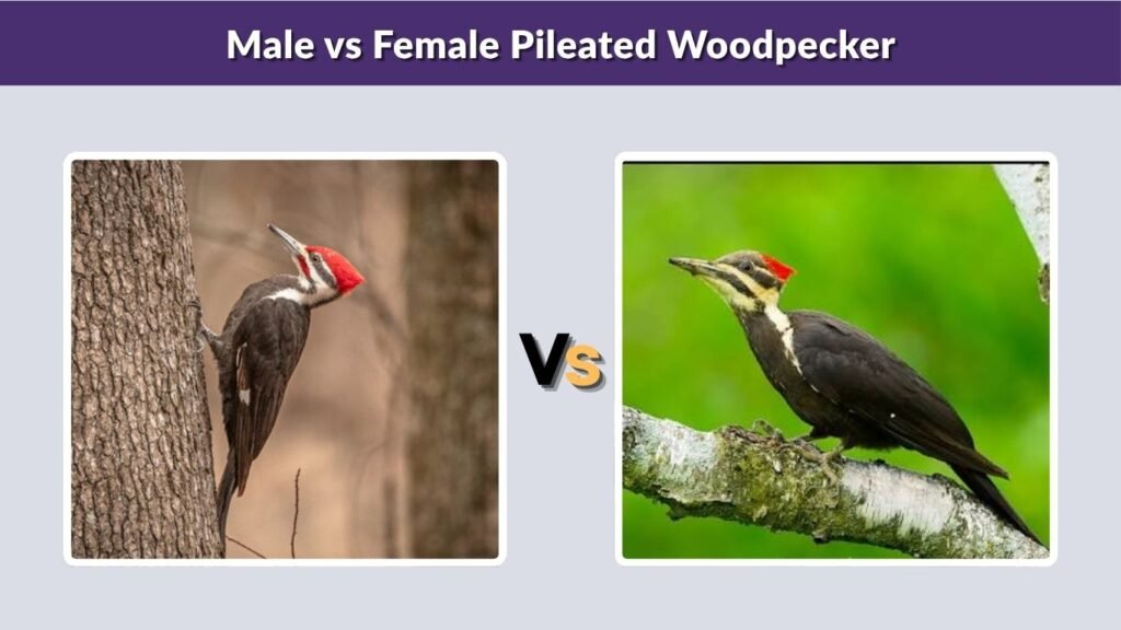 Male vs Female Pileated Woodpecker