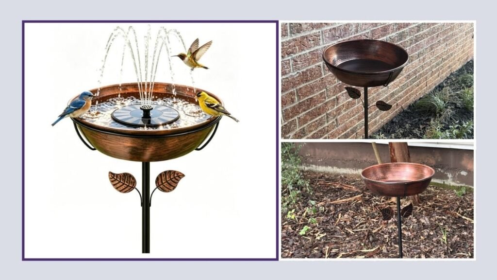 Metal Solar Bird Bath Fountain with 5-Prong Stake