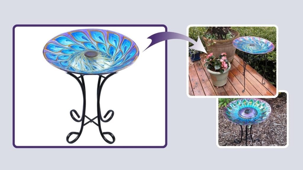 MUMTOP Outdoor Glass Solar Bird Bath