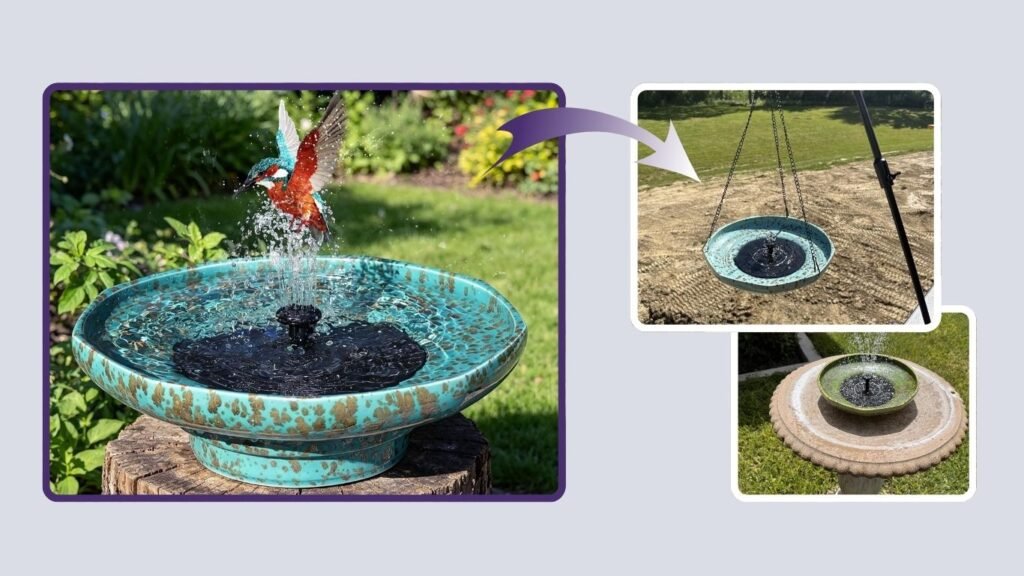  UPSJYJ Ceramic Solar Fountain Bird Bath