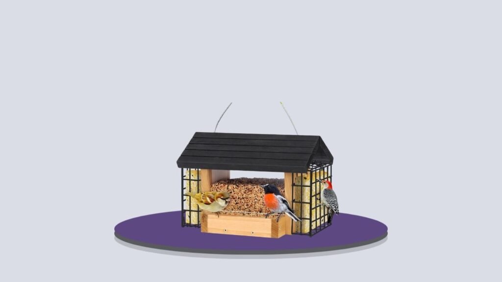 Gbekery Outdoor Large-Capacity Wooden Bird Feeder