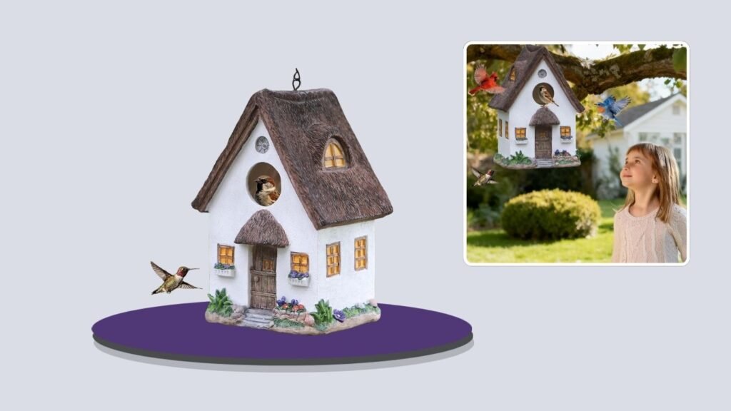 MINWOLF Rustic Cottage Bird House with Thatch Roof