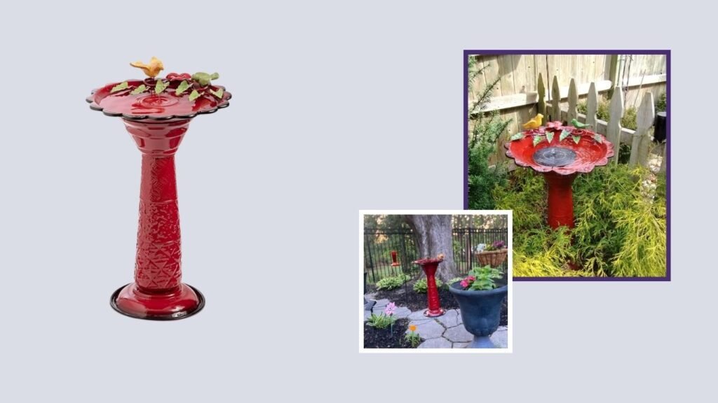 Alpine Corporation Metal Bird Bath with Birds & Leaves