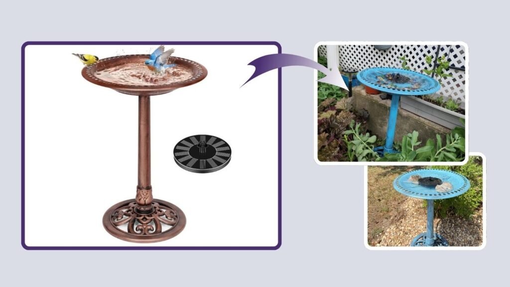 VIVOHOME Polyresin Bird Bath with Solar Fountain