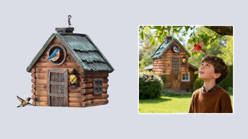  MINWOLF Real Wood-Look Resin Hanging Bird House