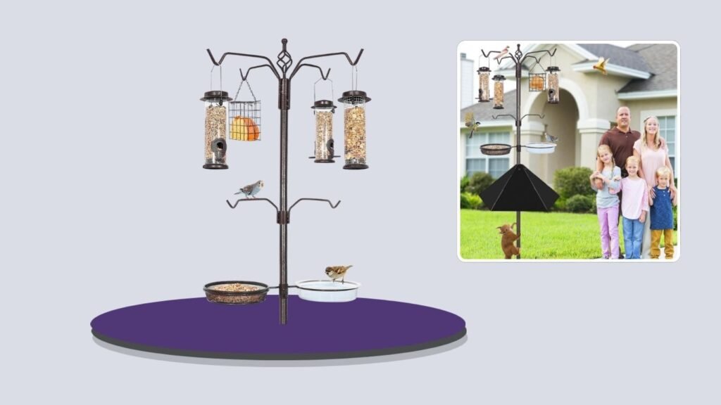 YINGYM 6-Hook Bird Feeding Station with 19-Inch Squirrel Baffle
