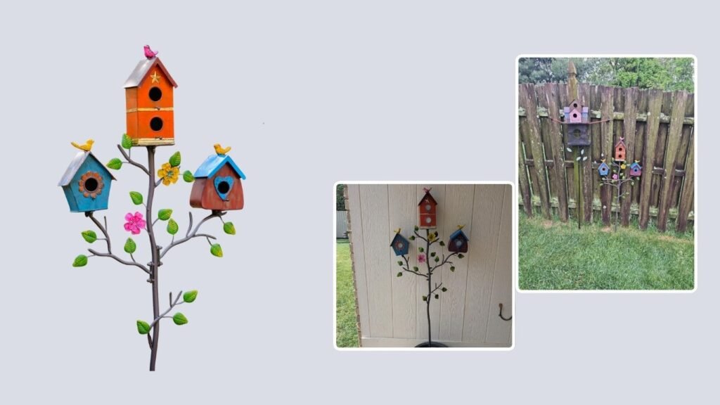 Multi-Bird Colorful Metal Bird House with Pole