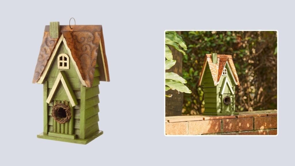 Glitzhome 12-Inch Distressed Wooden Hanging Birdhouse