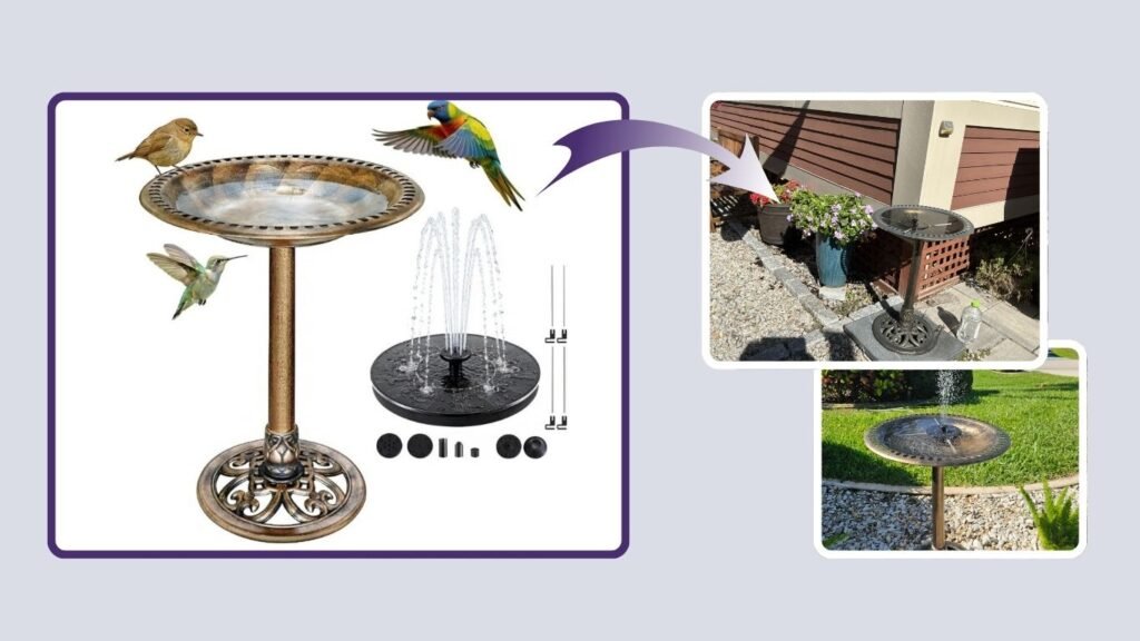  20-Inch Copper-Style Bird Bath with Solar Fountain