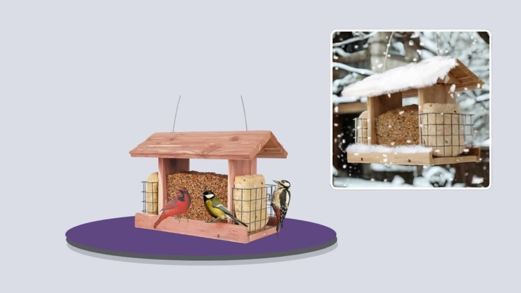 Solution4Patio Cedar Hopper Feeder With Double Suet Cages