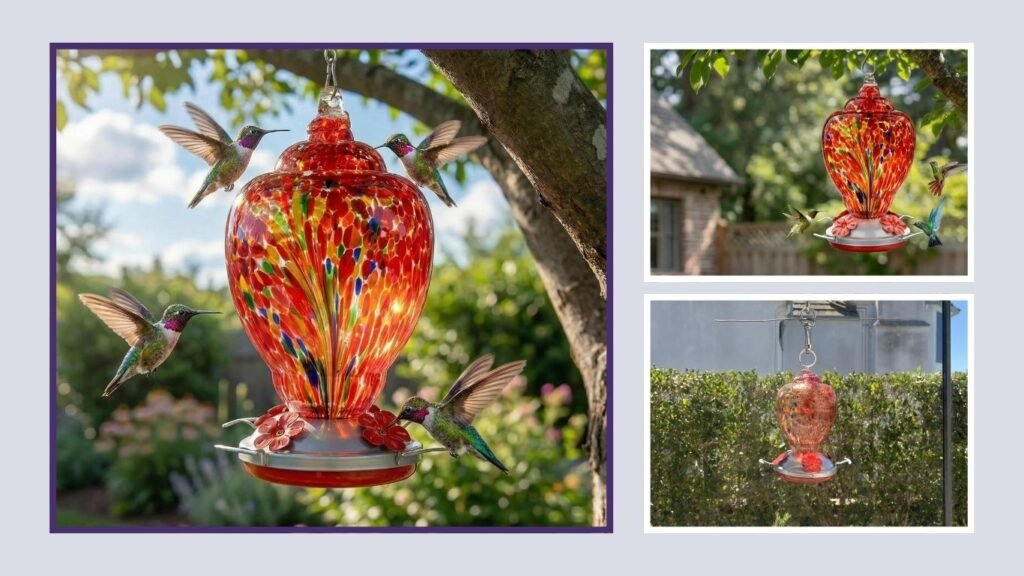 WOSIBO Red Firework Glass Hummingbird Feeder